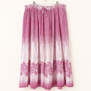 Liz and Me Skirt Size 2X Midi Cotton White Purple Midi Beachy Coastal Boho